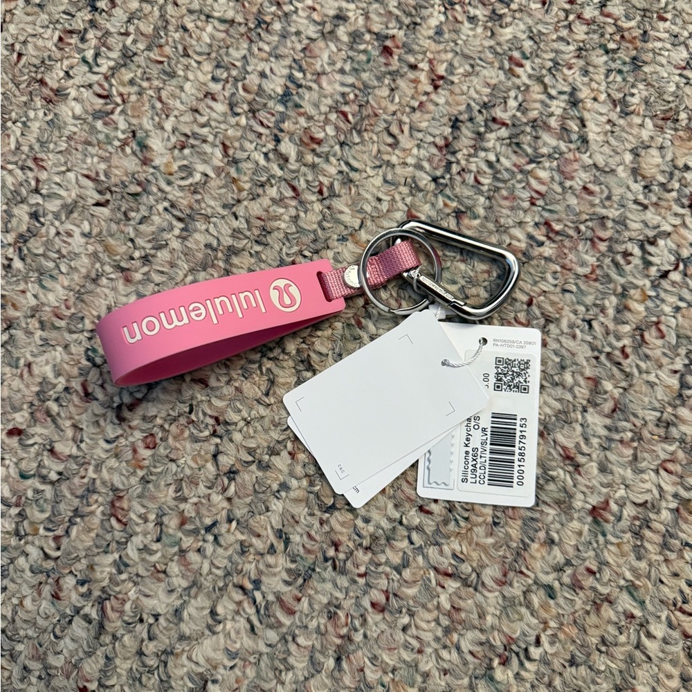 lululemon Pink Silicone Keyring Wristlet with Silver Hardware